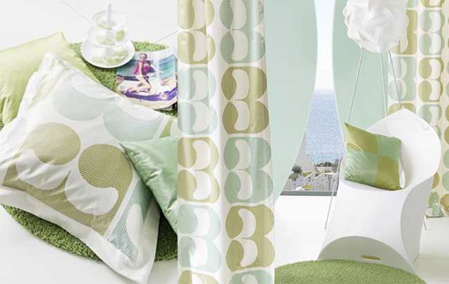 Moderne tkanine z zelenimi retro vzorci.